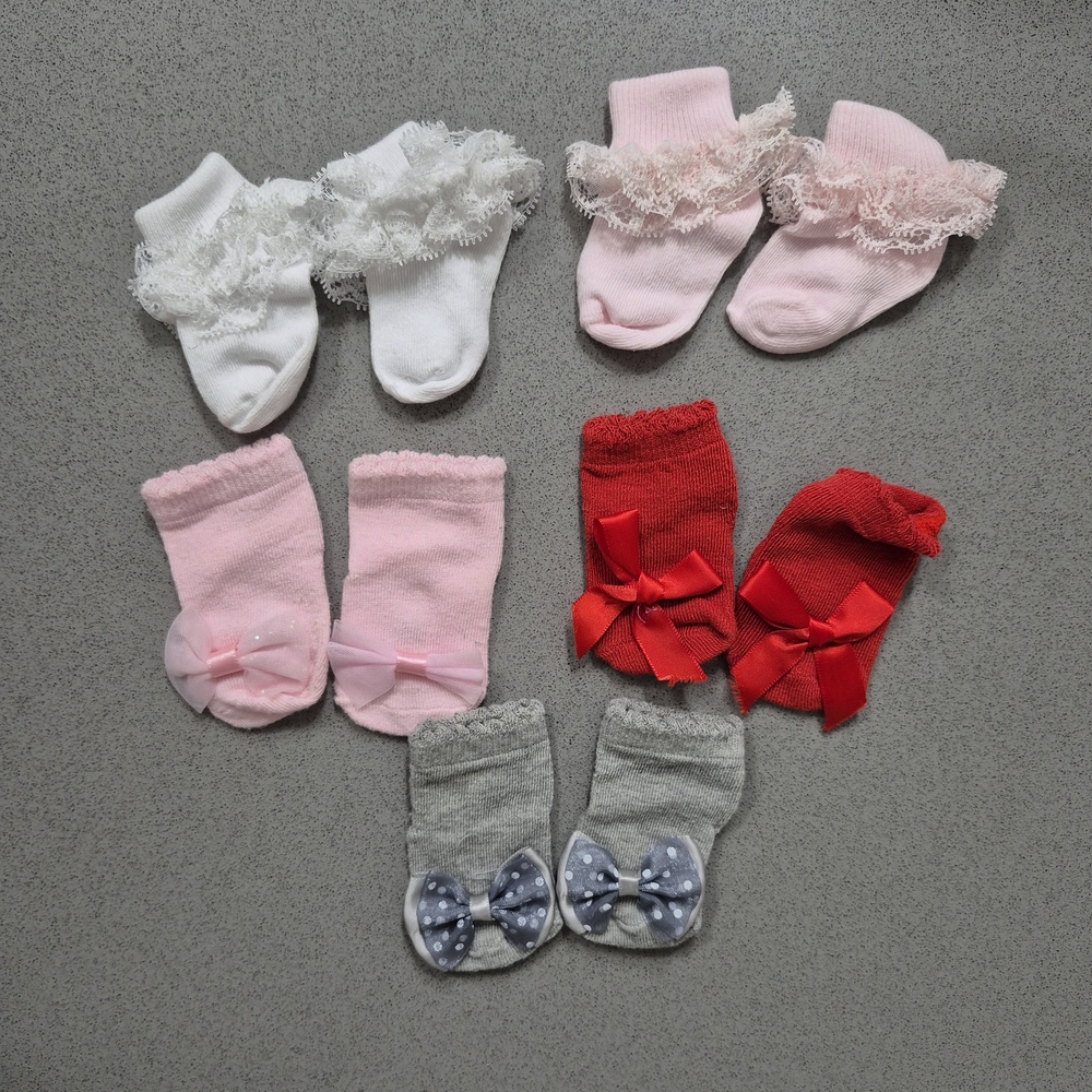 Assorted Baby Socks Set - Pink, Red, White, Gray And Mittens